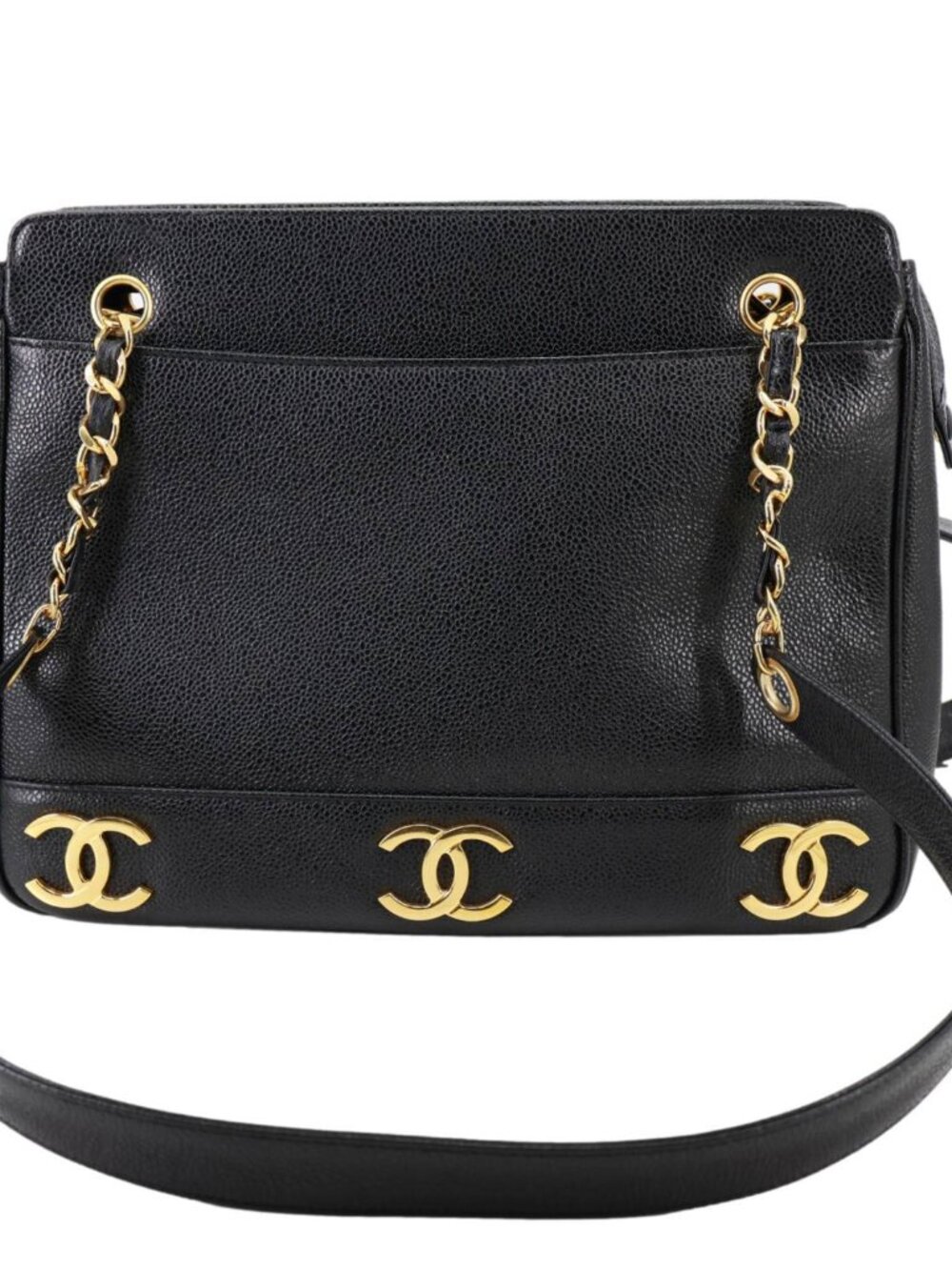 Chanel  Triple CC Lambskin Caviar Leather Shoulder Bag Black